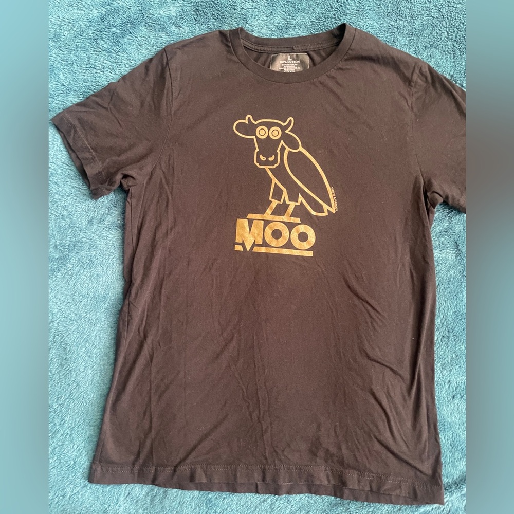 OVO X Cows Collab Parody Black T-Shirt with Gold Graphic- Large